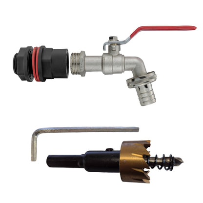 ½″ Water Butt Kit – Barbed Lever Tap & Cutter; supplied components shown.