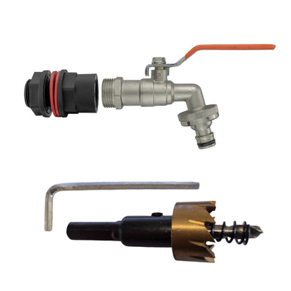 ½″ Water Butt Kit – Quick Lever Tap & Cutter; supplied components shown.