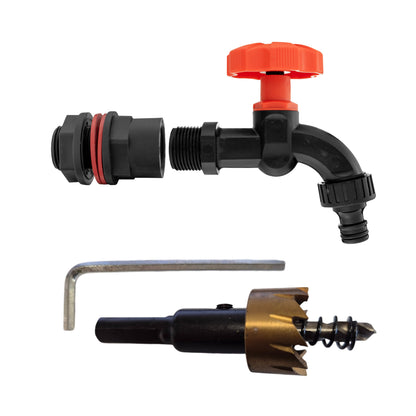 ½″ Water Butt Kit – Black Dial Tap & Cutter; supplied components shown.