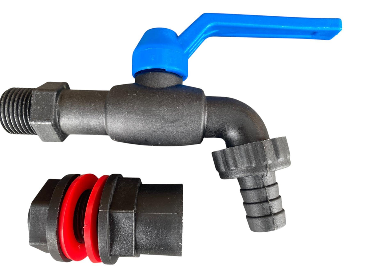 Water Butt Tap Kit – Black Nylon Tap with ½″ Hose Barb