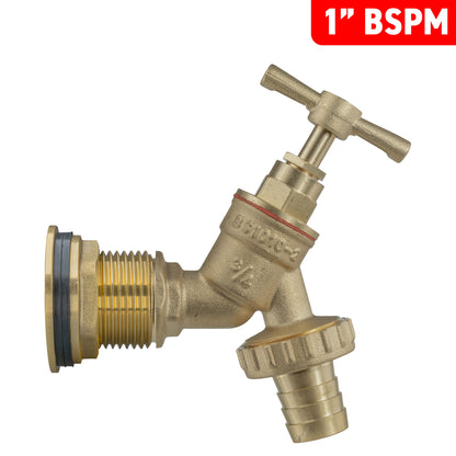 Water Butt Brass Kit 1" BSP with Brass Barbed Tap
