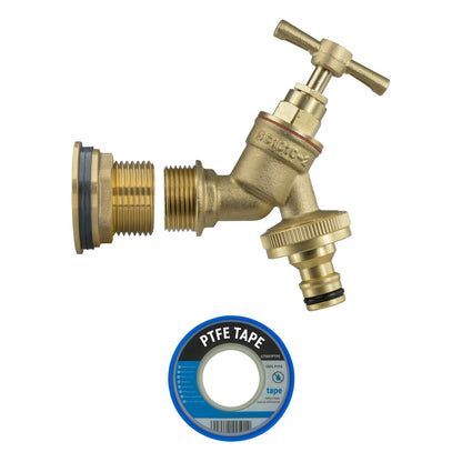 Water Butt Brass Kit 1" BSP with Brass Quick Connect Tap