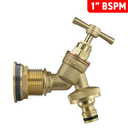 Water Butt Brass Kit 1" BSP with Brass Quick Connect Tap