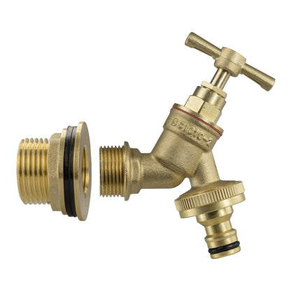 Water Butt Brass Kit 1" BSP with Brass Quick Connect Tap