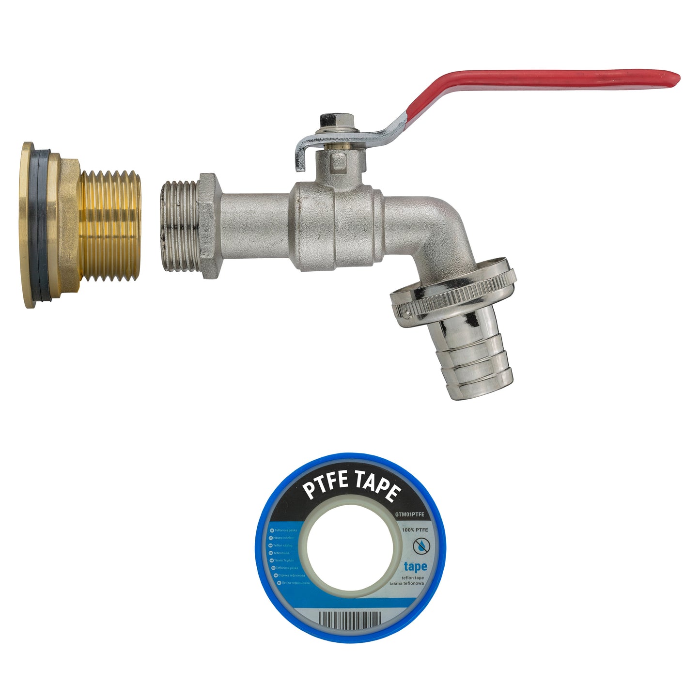 Water Butt Brass Kit 1" BSP with Barbed Lever Tap