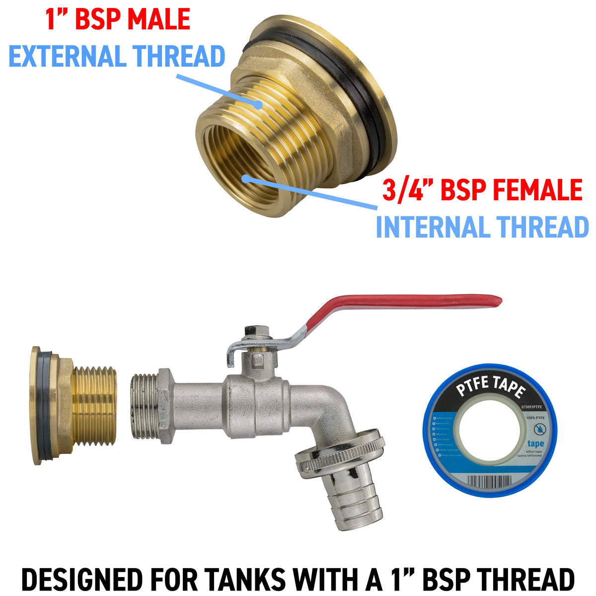 1″ Brass Water Butt Kit – Barbed Lever Tap & Cutter