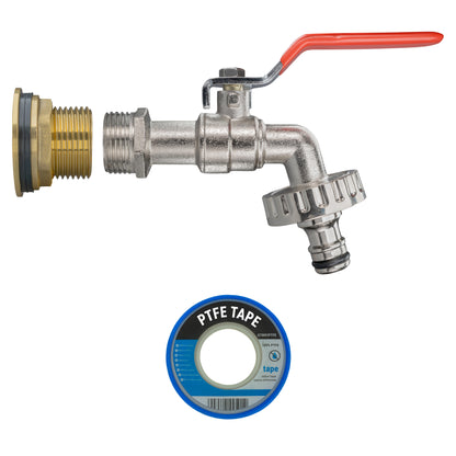 Water Butt Brass Kit 1" BSP with Quick Connect Lever Tap