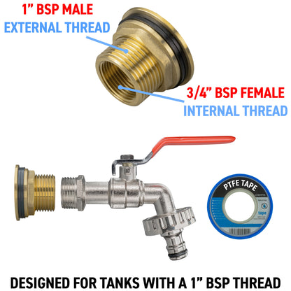Water Butt Brass Kit 1" BSP with Quick Connect Lever Tap