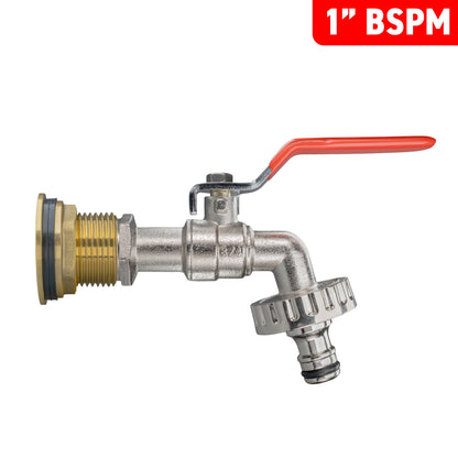 Water Butt Brass Kit 1" BSP with Quick Connect Lever Tap