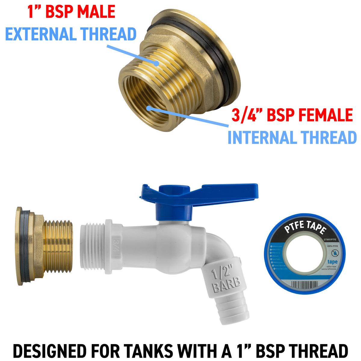 1″ BSP Water Butt Kit – White PVC Tap