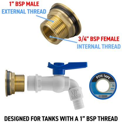 1″ BSP Water Butt Kit – White PVC Tap