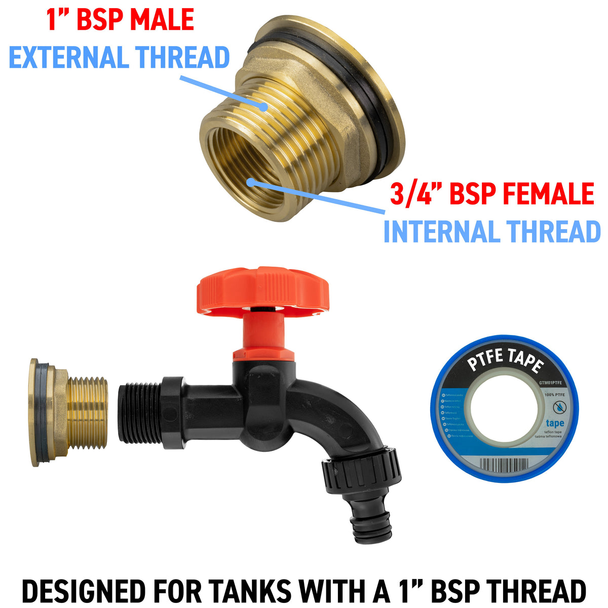 1″ Brass Water Butt Kit – Black Dial Tap & Cutter