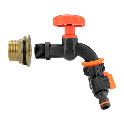 1″ BSP Water Butt Kit – Black/Orange Dial Tap & Twin Splitter