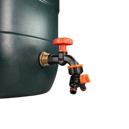 1″ BSP Water Butt Kit – Black/Orange Dial Tap & Twin Splitter