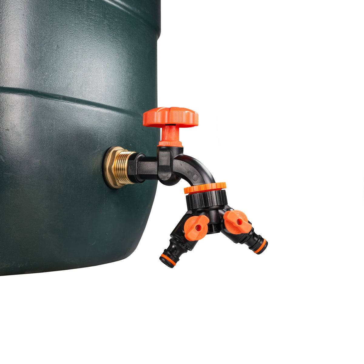 1″ BSP Water Butt Kit – Black/Orange Dial Tap & Twin Splitter