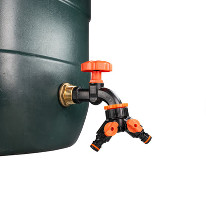 1″ BSP Water Butt Kit – Black/Orange Dial Tap & Twin Splitter