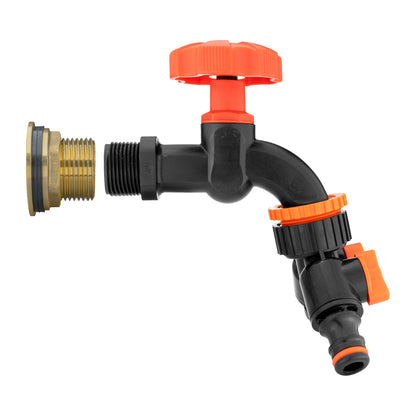 1″ BSP Water Butt Kit – Black/Orange Dial Tap & Twin Splitter