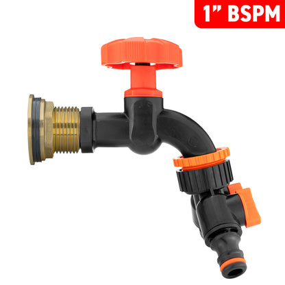 1″ BSP Water Butt Kit – Black/Orange Dial Tap & Twin Splitter