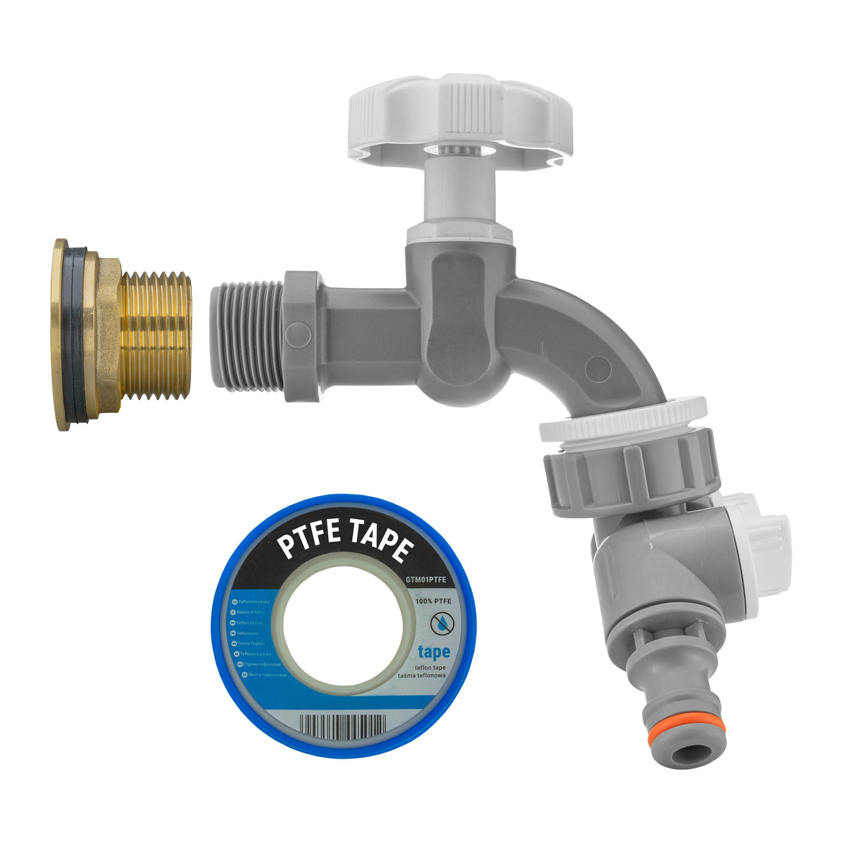 1″ BSP Water Butt Kit – Grey/White Dial Tap & Twin Splitter