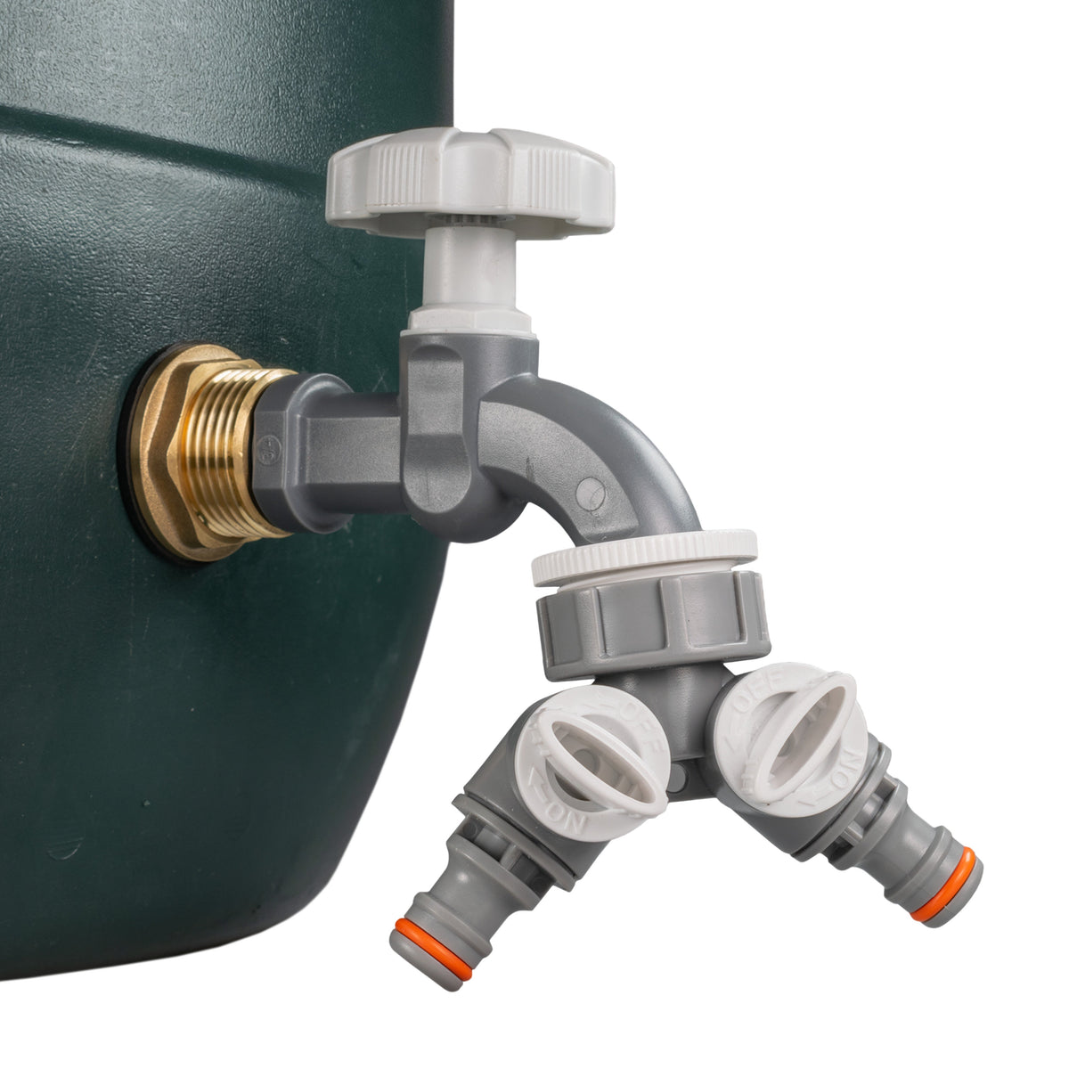 1″ BSP Water Butt Kit – Grey/White Dial Tap & Twin Splitter