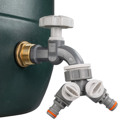 1″ BSP Water Butt Kit – Grey/White Dial Tap & Twin Splitter