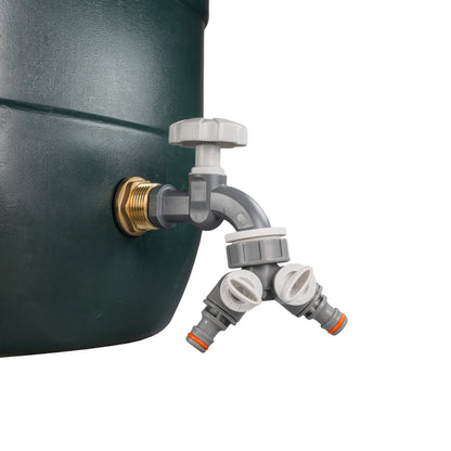 1″ Brass Water Butt Kit – Grey Tap & Two-Way Splitter & Cutter