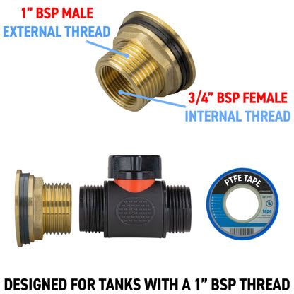 1″ Brass Water Butt Kit – ¾″ Thread Outlet & Cutter