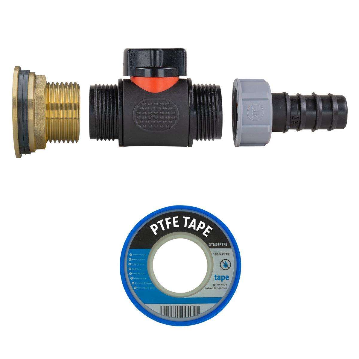 1″ Brass Water Butt Kit – 20mm Irrigation Barb & Cutter