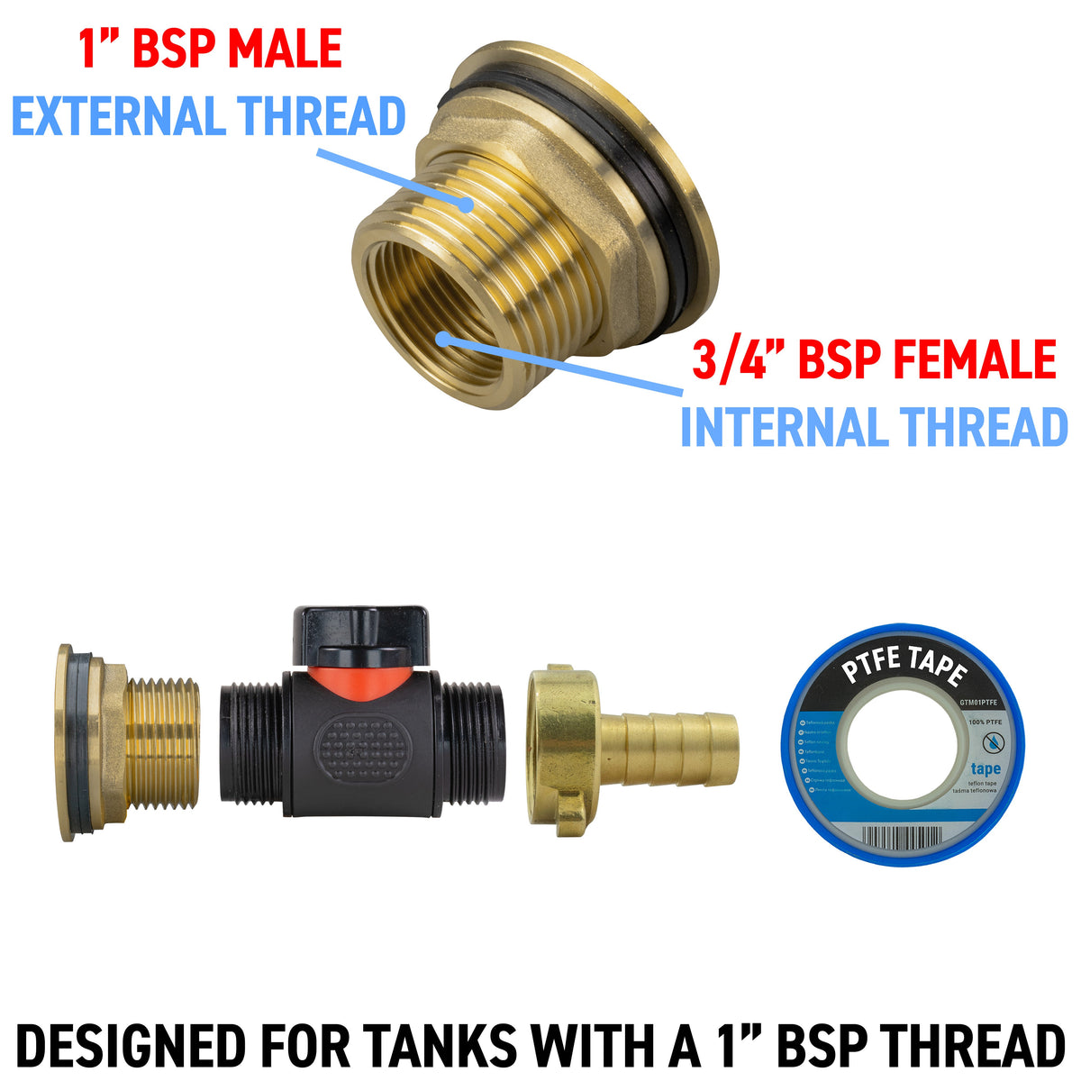 1″ Brass Water Butt Kit – 13mm Brass Barb & Cutter