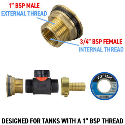 1″ Brass Water Butt Kit – 13mm Brass Barb & Cutter