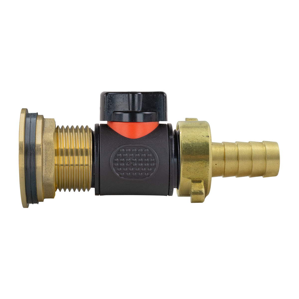1″ BSP Water Butt Kit – Inline Valve & 13mm Brass Barb; supplied fittings shown.