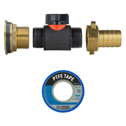 1″ BSP Water Butt Kit – Inline Valve & 19mm Brass Barb