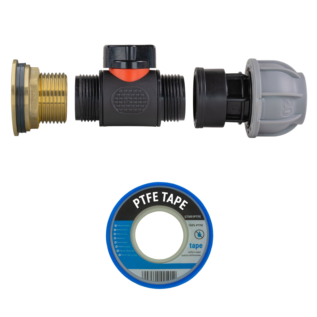1″ BSP Water Butt Kit – Inline Valve & 20mm MDPE Fitting