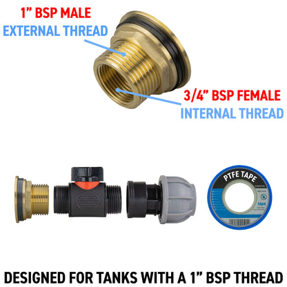 1″ Brass Water Butt Kit – 20mm MDPE Outlet & Cutter