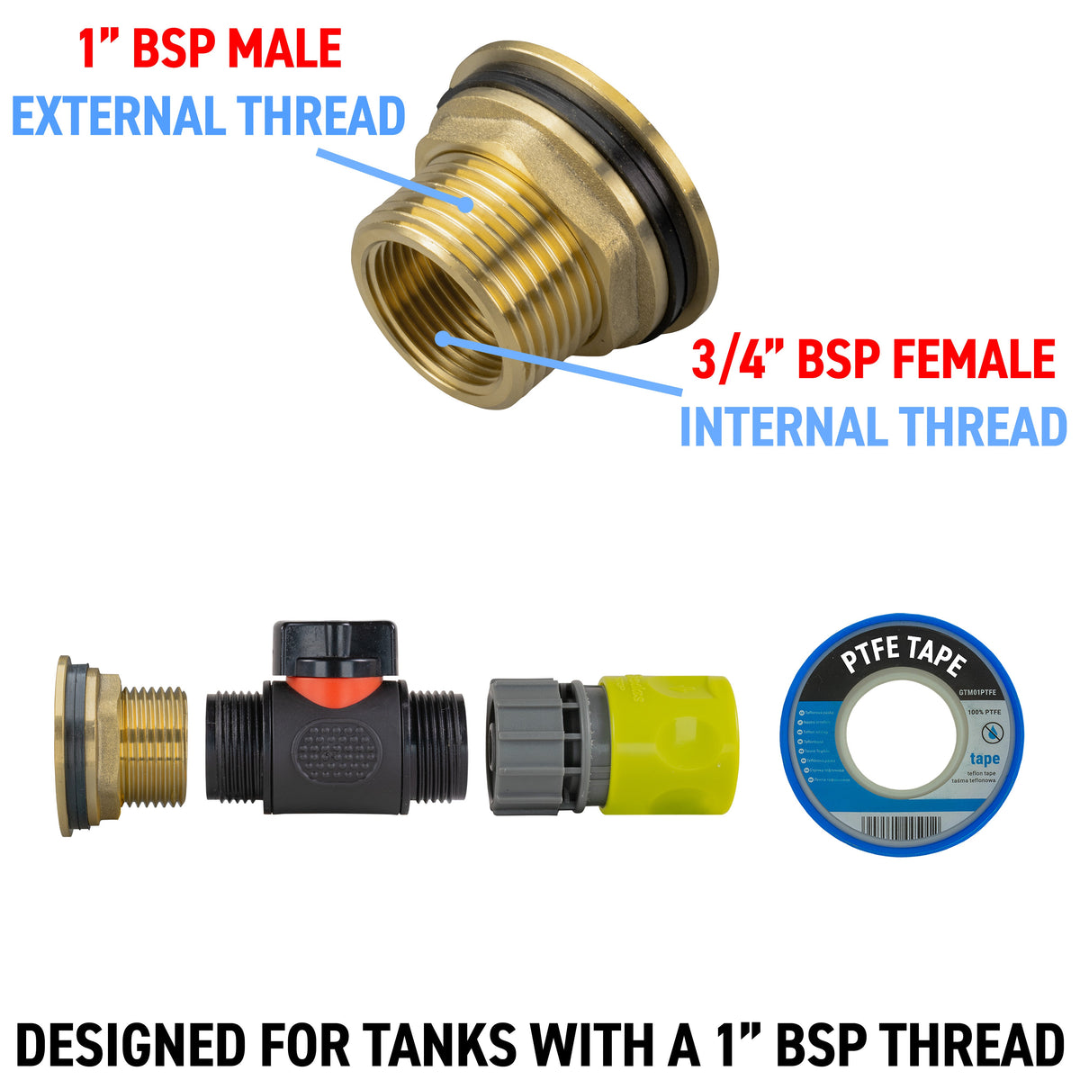 1″ Brass Water Butt Kit – Lime Female Quick Coupling & Cutter
