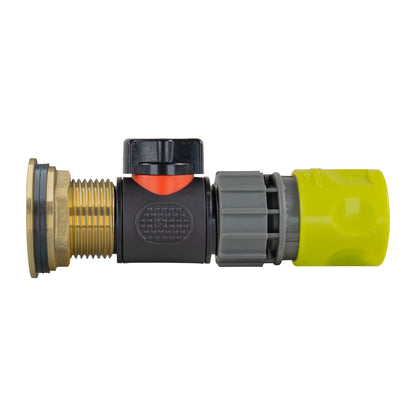 1″ BSP Water Butt Kit – Inline Valve & Lime Quick Socket; supplied fittings shown.