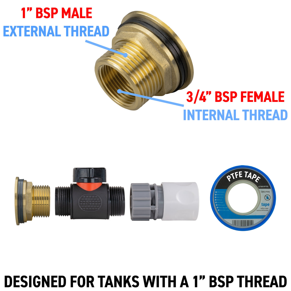1″ Brass Water Butt Kit – White Line Female Quick Coupling & Cutter