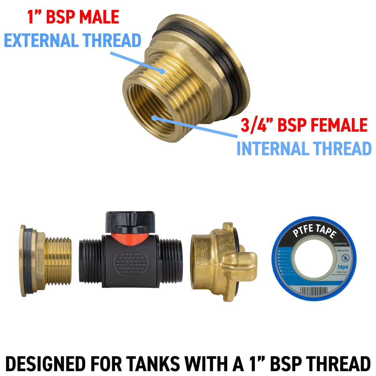1″ BSP Water Butt Kit – Inline Valve & Brass Claw Outlet