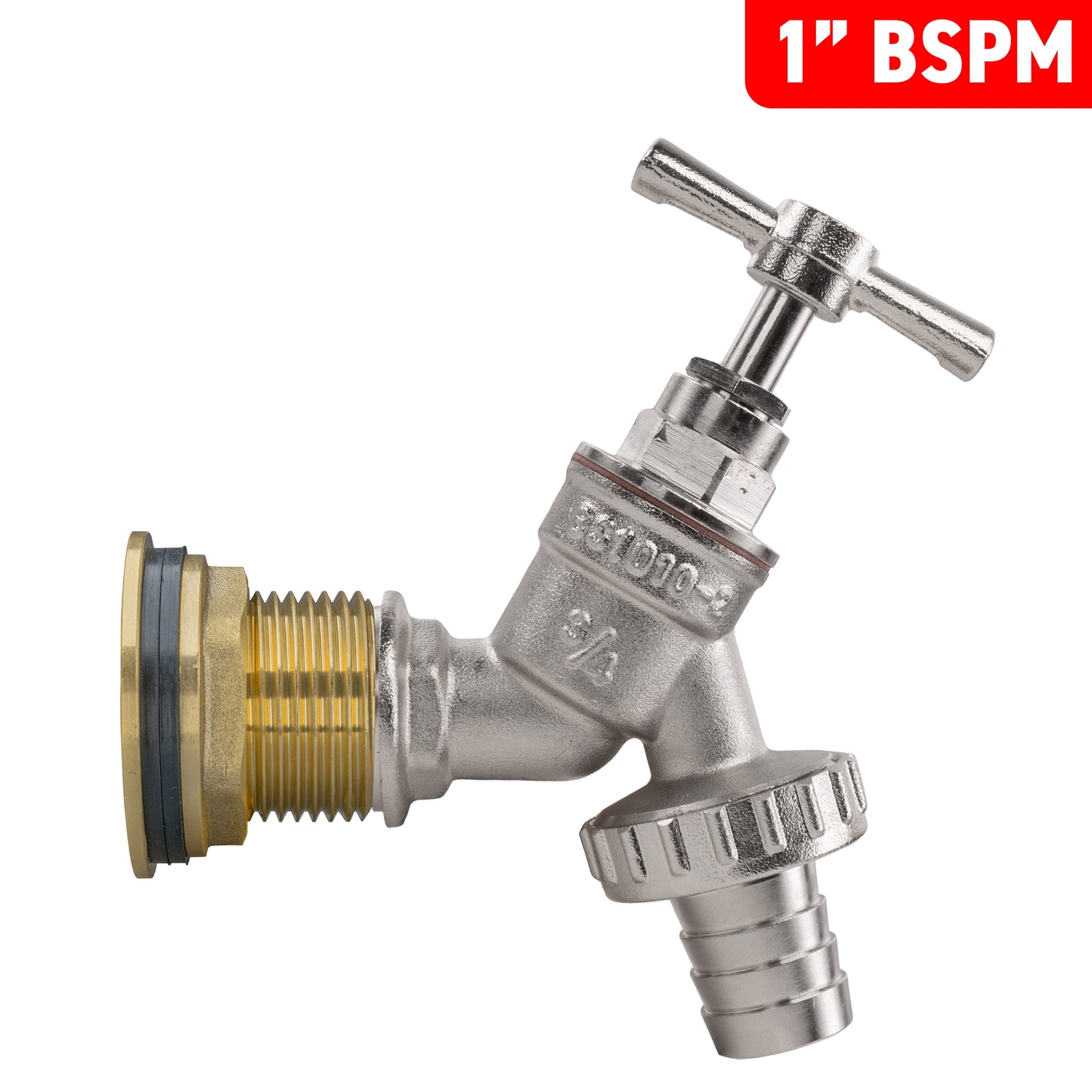 Water Butt Brass Kit 1" BSP with Nickel Plated Barbed Tap