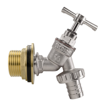 Water Butt Brass Kit 1" BSP with Nickel Plated Barbed Tap
