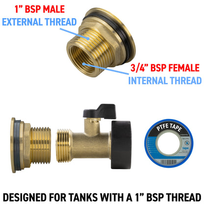 1″ BSP Water Butt Kit – Brass Valve & ¾″ BSP Female Outlet