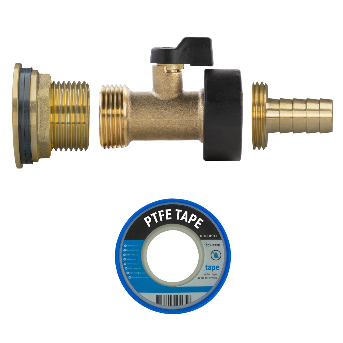 1″ BSP Water Butt Kit with Valve – 13mm Brass Barb