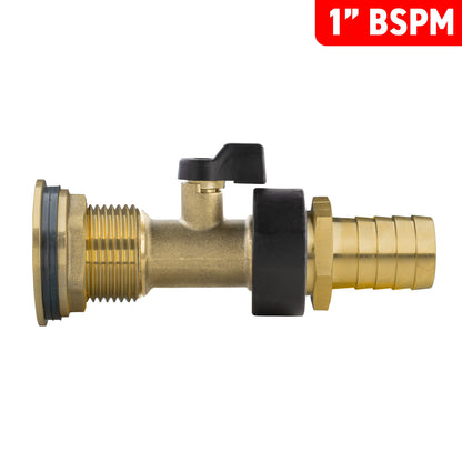 1″ BSP Water Butt Kit with Valve – 19mm Brass Barb