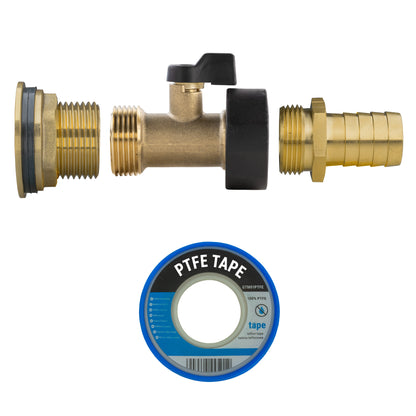 1″ Brass Water Butt Kit – Brass Valve, 19mm Barb & Cutter