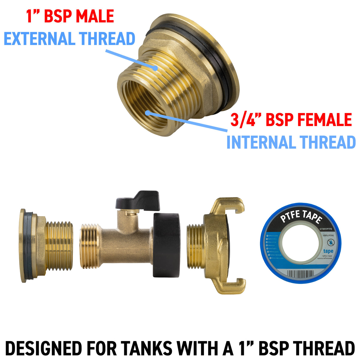 1″ BSP Water Butt Kit with Valve – Brass Claw Outlet