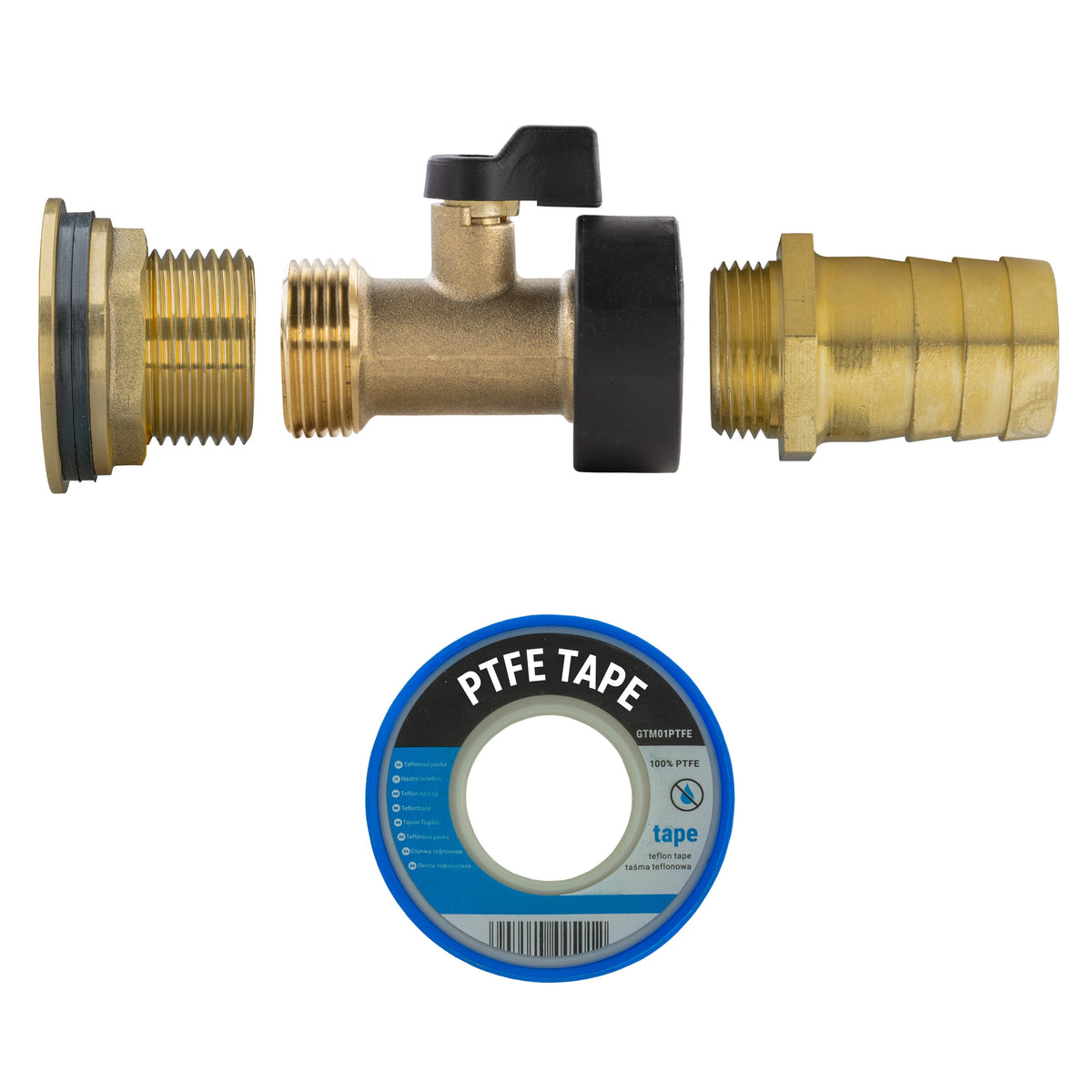1″ Brass Water Butt Kit – Brass Valve, 25mm Barb & Cutter