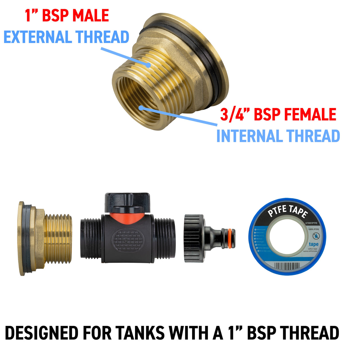 1″ BSP Water Butt Kit with Valve – Quick-Connect Outlet