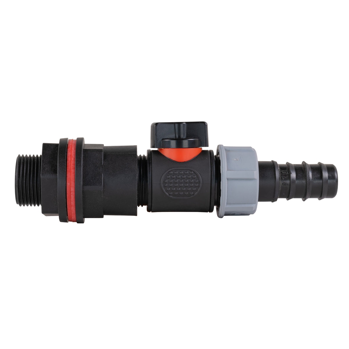 ¾″ BSP Water Butt Kit – Valve & 20mm Irrigation Barb; supplied fitting shown.