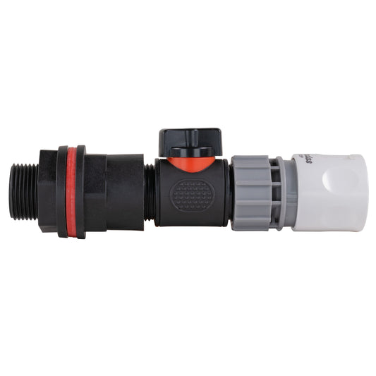 ¾″ BSP Water Butt Kit – Valve & Grey/White Quick Socket; supplied fittings shown.