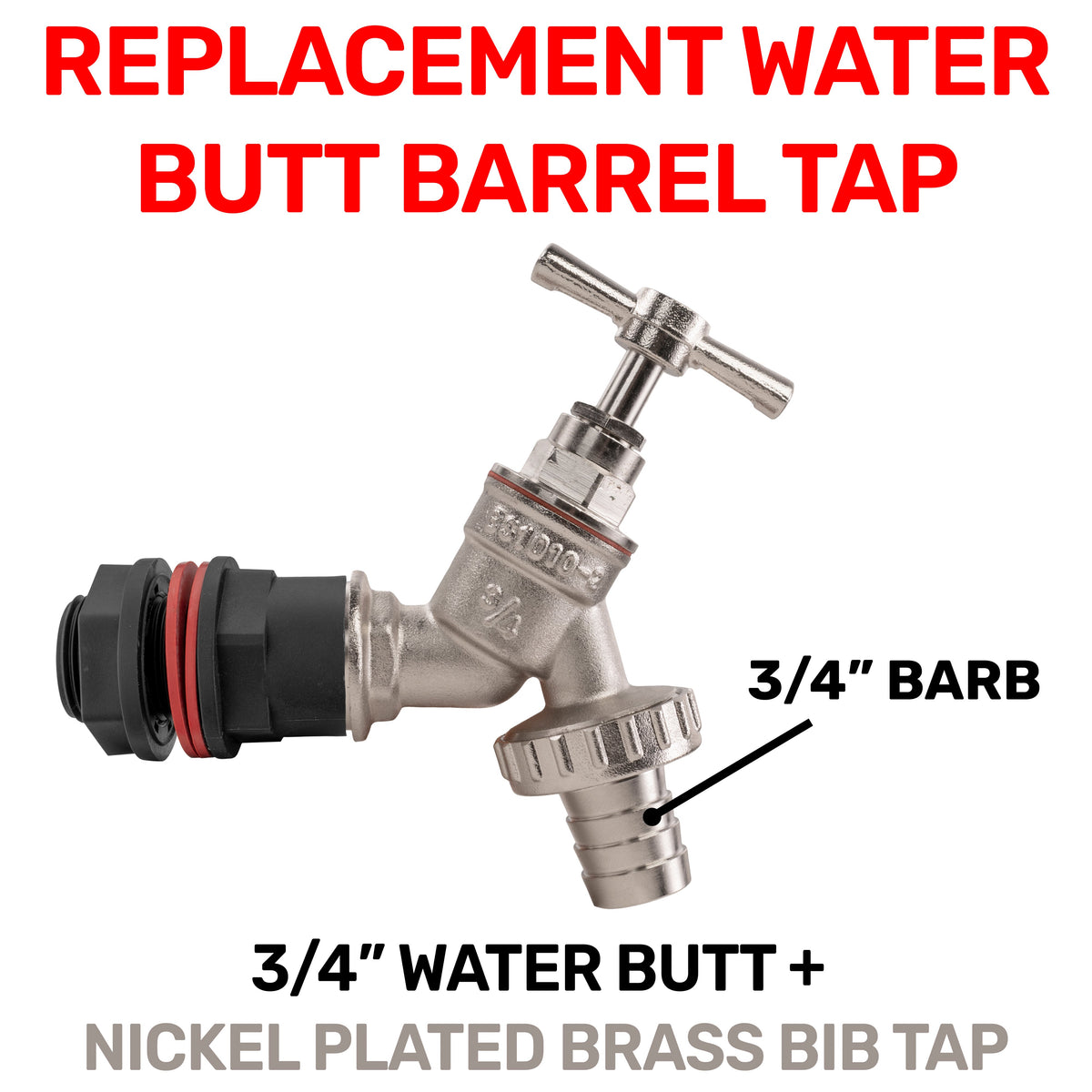 ¾″ BSP Water Butt Kit – Nickel-Plated Barbed Tap